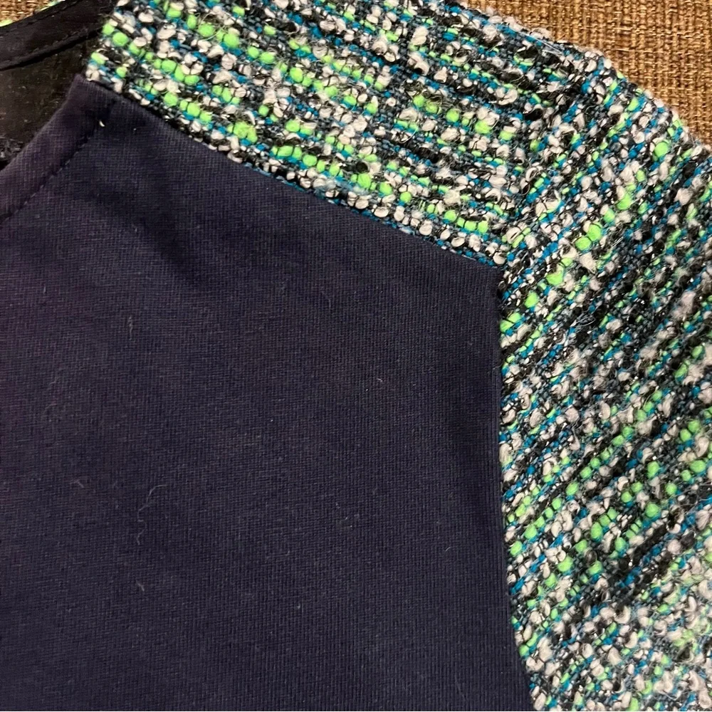 J.Crew Navy & Green Tweed Sleeve Top, Size M